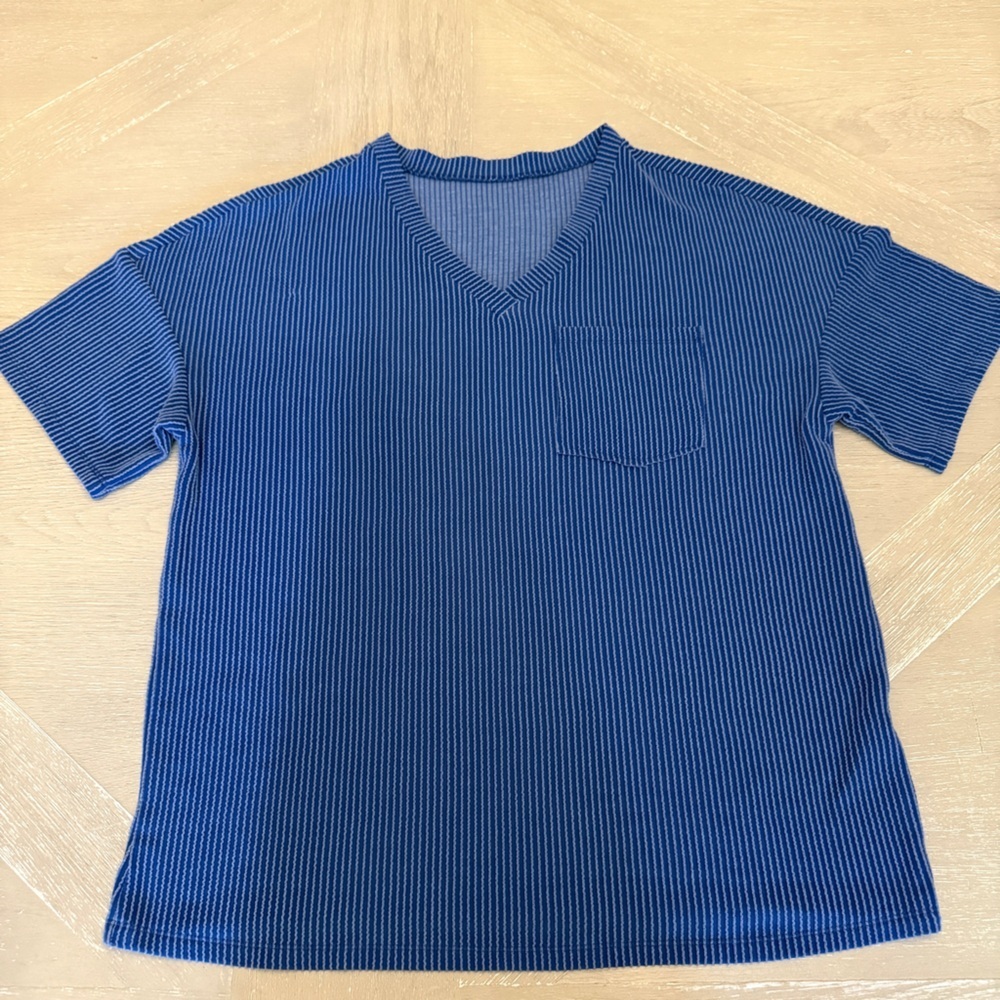 Blue Ribbed Crew Neck Short Sleeve Tee